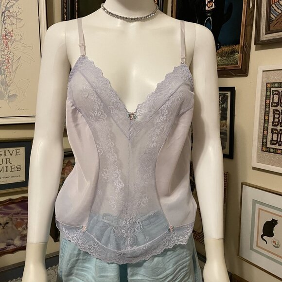 80s Vintage Maidenform Ambiance Lavender Satin & Lace Camisole Top Size 34 - Picture 1 of 5